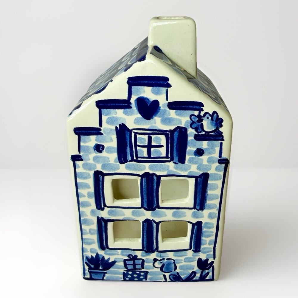 Delfts Blond Tea Light House “Home Sweet Home” With Cat Hand Painted Netherlands - Picture 5 of 6